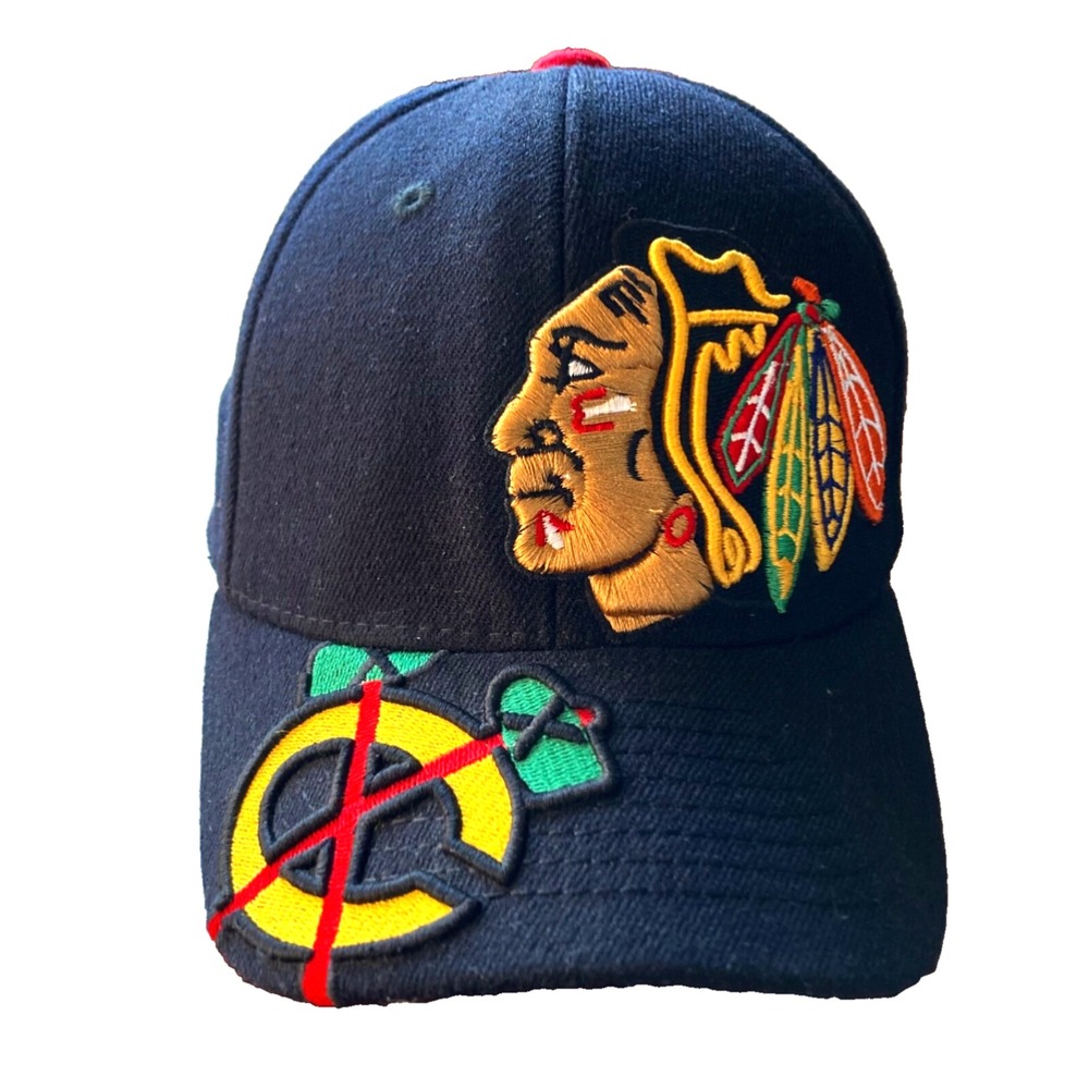 NHL Blackhawks Hat Cap Youth OS Fitted Black Multicolor Child Zephyr Z Fit 19"